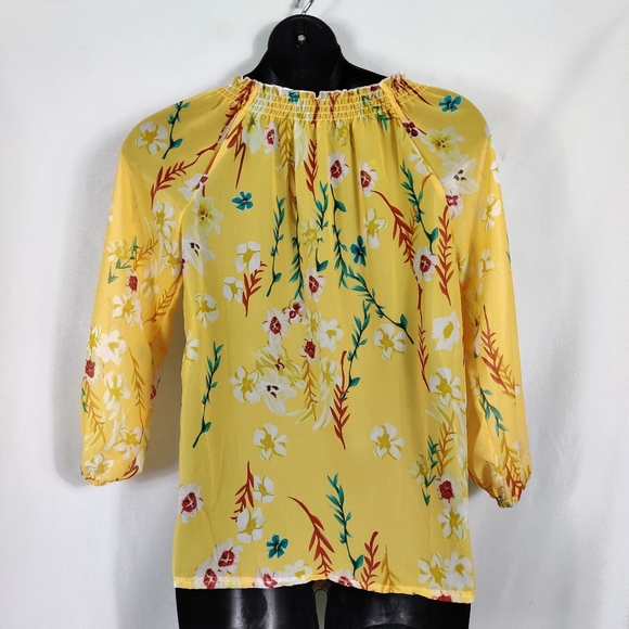 Misslook flpwer yellow top size L semi‎ sheer - Picture 4 of 4